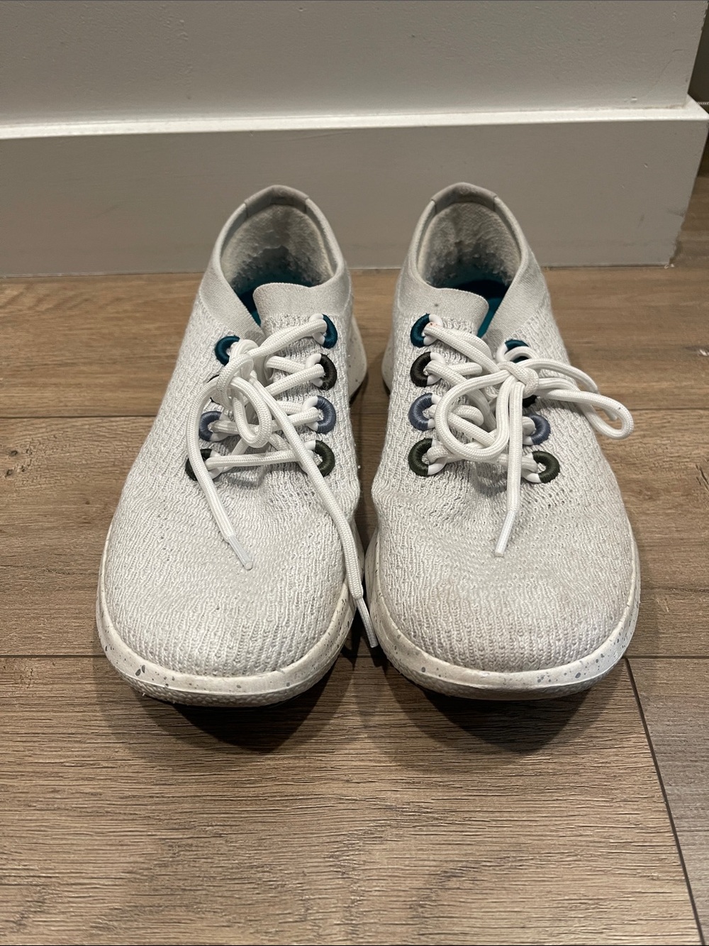 allbirds White Knit Lace-Up Athletic Shoes with Multicolor Eyelets